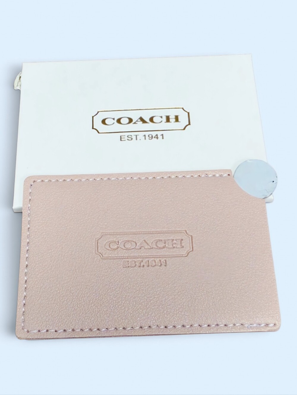 Coach Blush Pink Leather mirror case with mirror